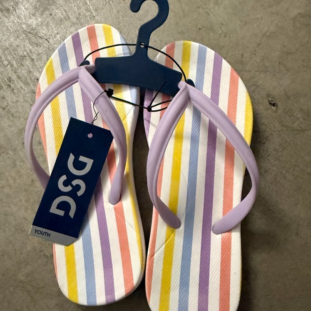 DSG Multicolored Striped Flip Flops - Size 13